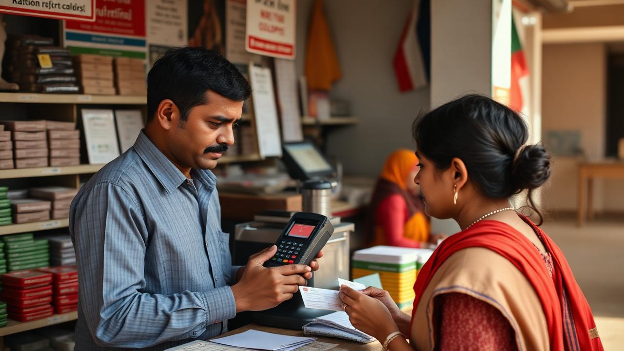 उचित मूल्य दुकान पर ई-पीओएस मशीन से राशन वितरण